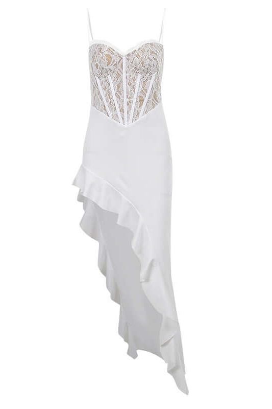 ruffle white long dress