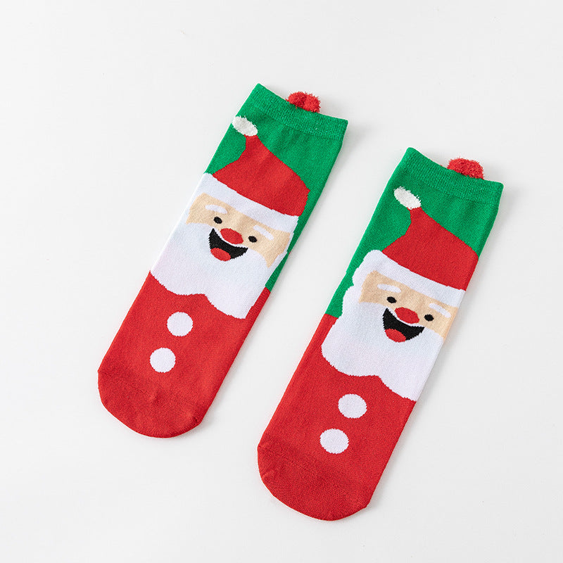 Cute Cartoon 3D Ear Red Mid Calf Christmas Socks