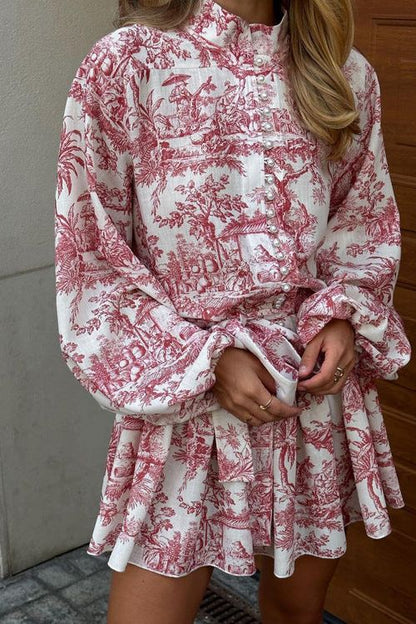 Puff Sleeve Stand Collar Lace Retro A-Line dress