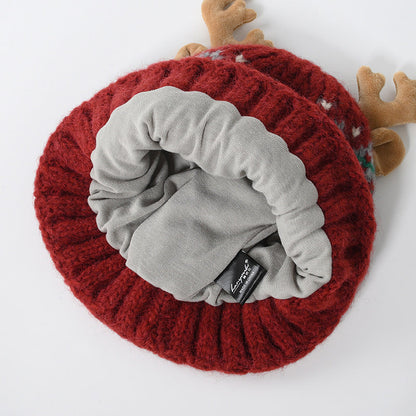 Reindeer Jacquard Earflap Slouchy Christmas Hat