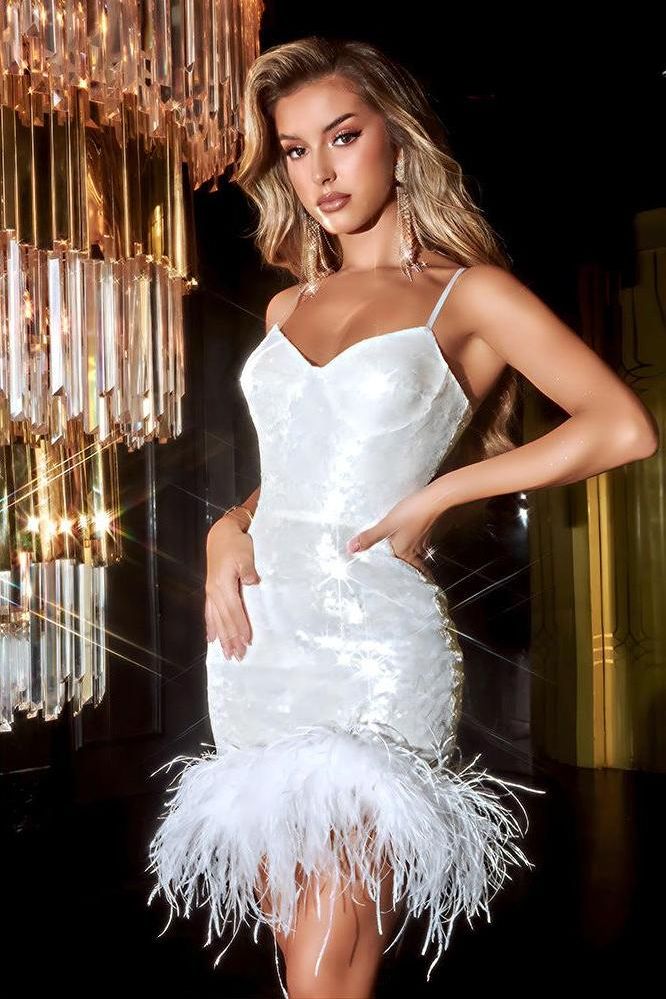 Sexy backless sequin banquet white dress