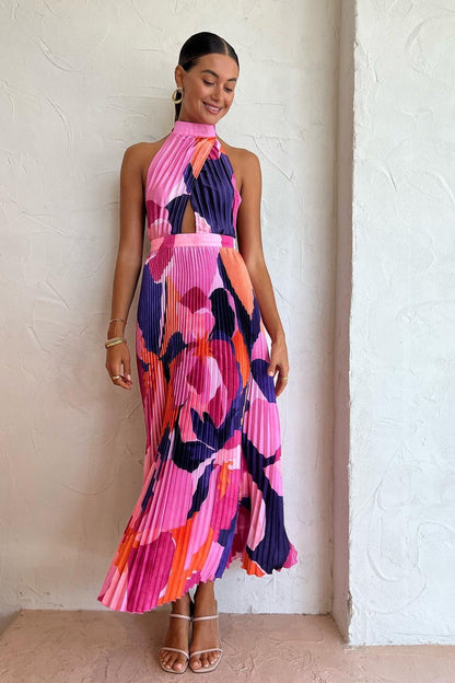 Halter Neck Pleated maxi Dress