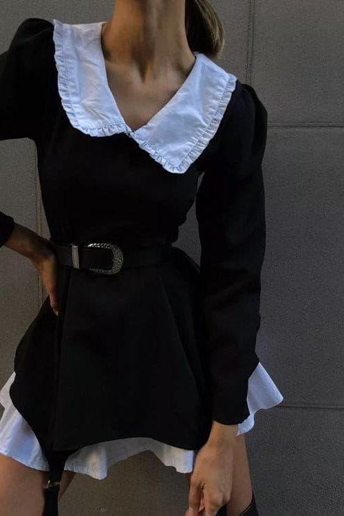 Doll-neck black dress