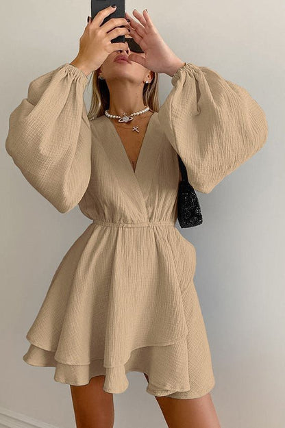 Pure Cotton Slim Lantern Sleeve Dress