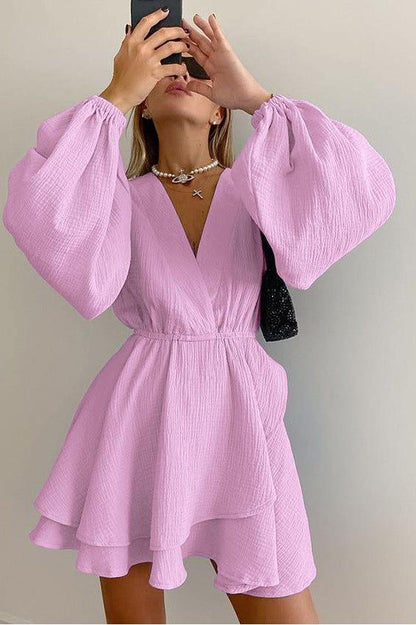 Pure Cotton Slim Lantern Sleeve Dress