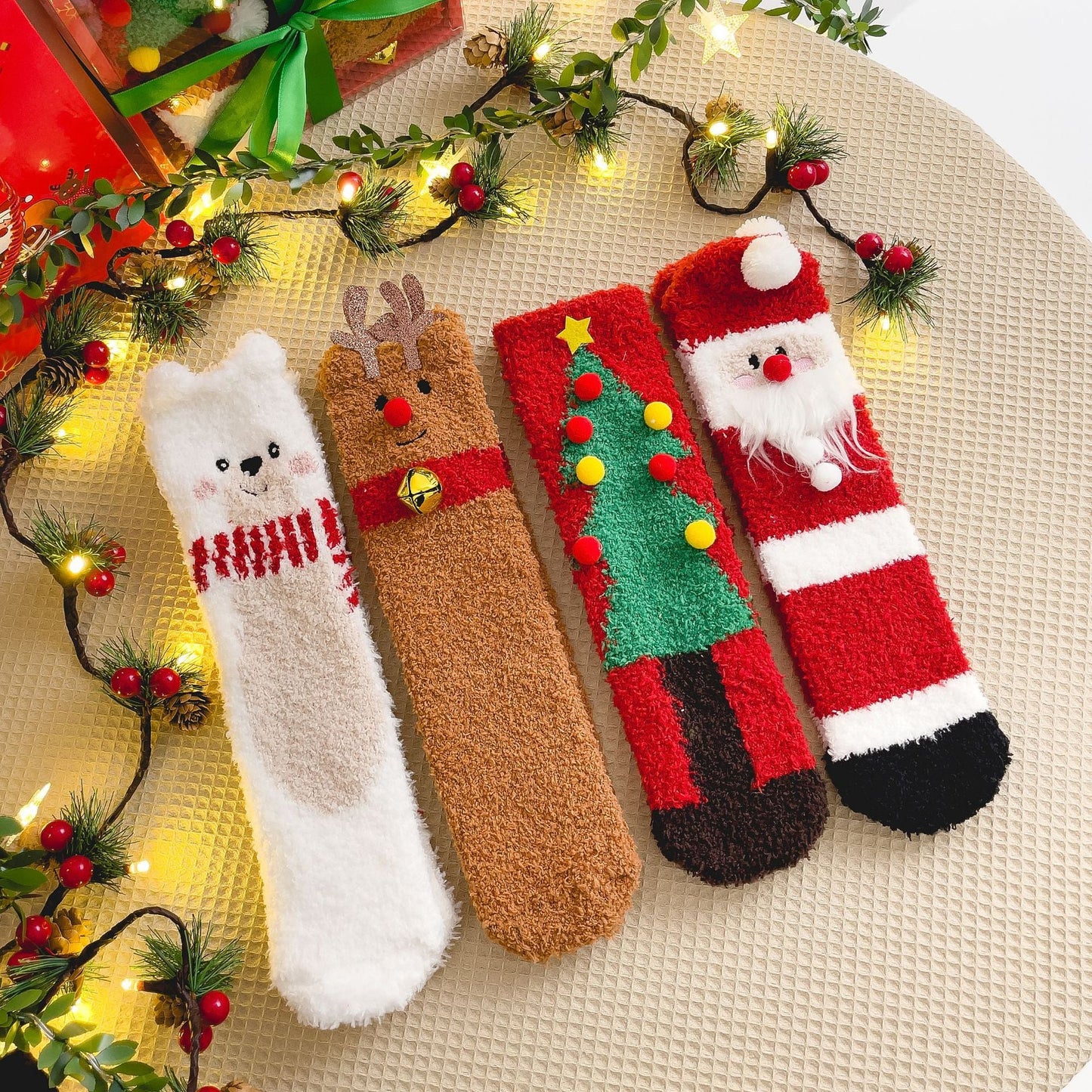 Plush Coral Fleece Deer Cartoon Warm Floor Christmas Socks
