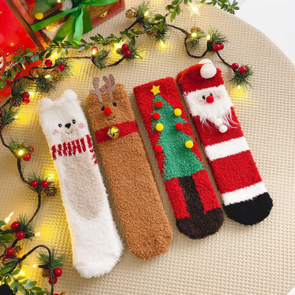 Plush Coral Fleece Deer Cartoon Warm Floor Christmas Socks