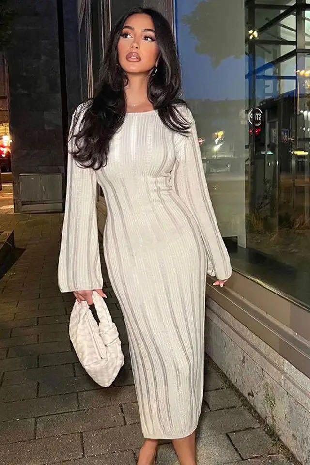 Round Neck Hollow Knit Sweater dress