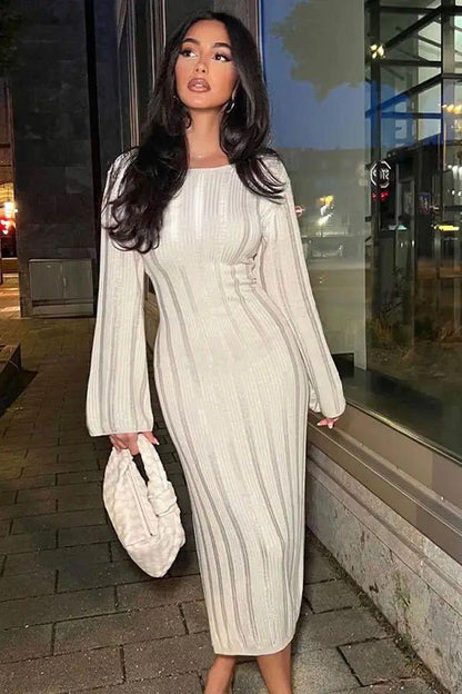 Round Neck Hollow Knit Sweater dress