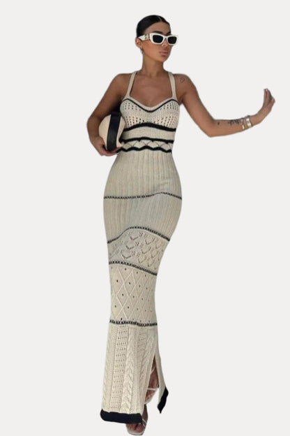 knitted contrast Bohemian sling dress