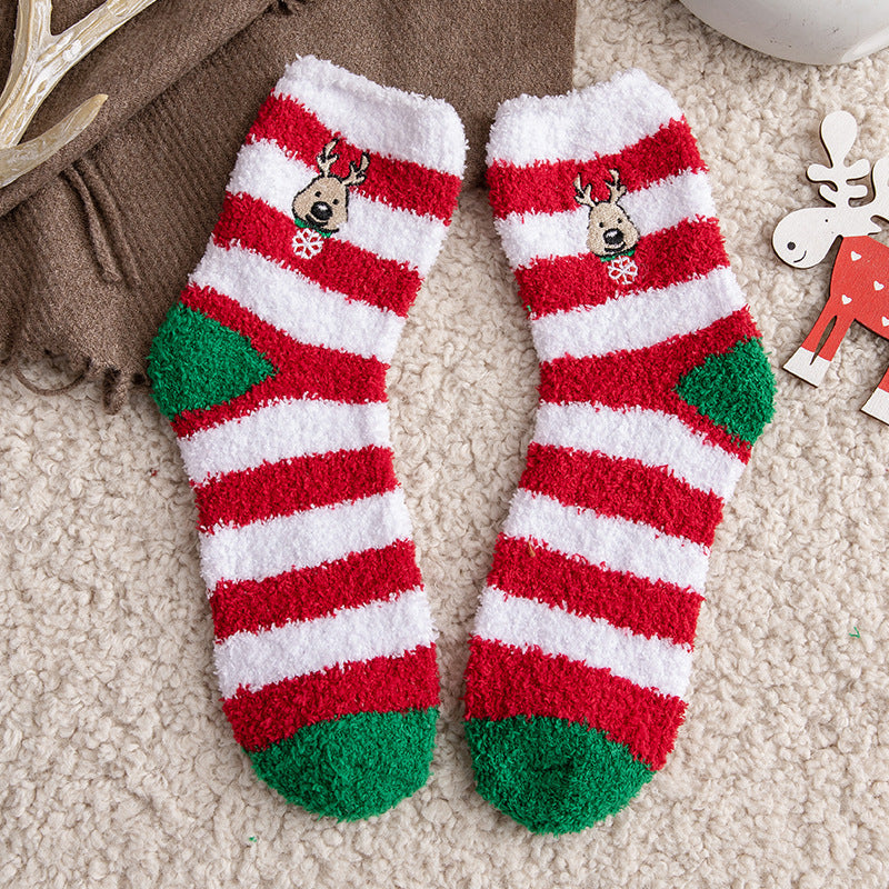 Soft Cotton Coral Fleece Cute Mid Calf Sleep Christmas Socks