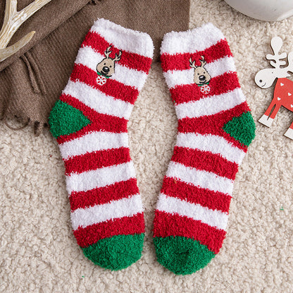 Soft Cotton Coral Fleece Cute Mid Calf Sleep Christmas Socks