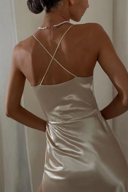 Suspender backless slit dress