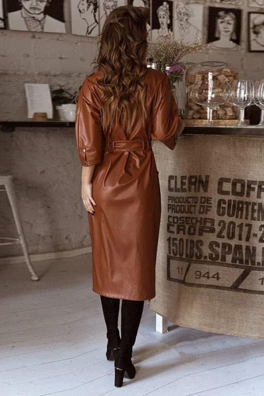 PU leather long dress