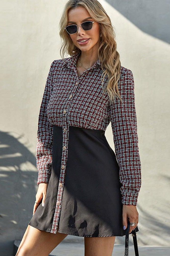 Slim stitching fake two-piece dress