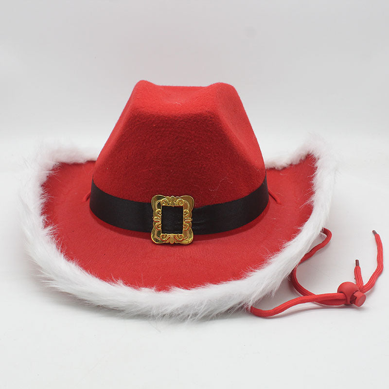 Red Faux Fur Cowboy Christmas Hat