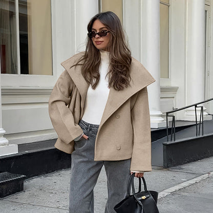 2024 fall fashion trends Commuter French Style Khaki Woolen Coat Women's Winter High-Grade Thickened Double-Breasted Lapel Coat Women's Clothing