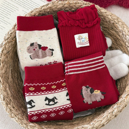 Red Retro Christmas Slouchy Crew Christmas Socks