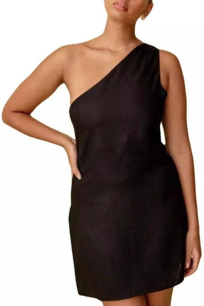 Oblique Shoulder Mini Dress