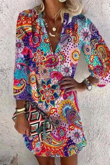 Deep V-Neck Button Mini Dress