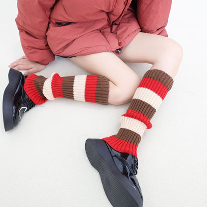 Knit Striped Color Block Slouchy Red Christmas Leg Warmers