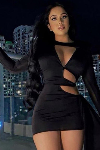 Hollow stitching shoulder pad dress