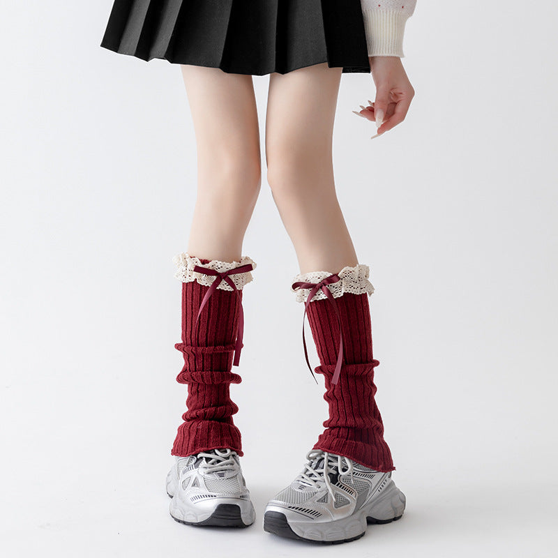 Cotton Ruffled Red Christmas Leg Warmers