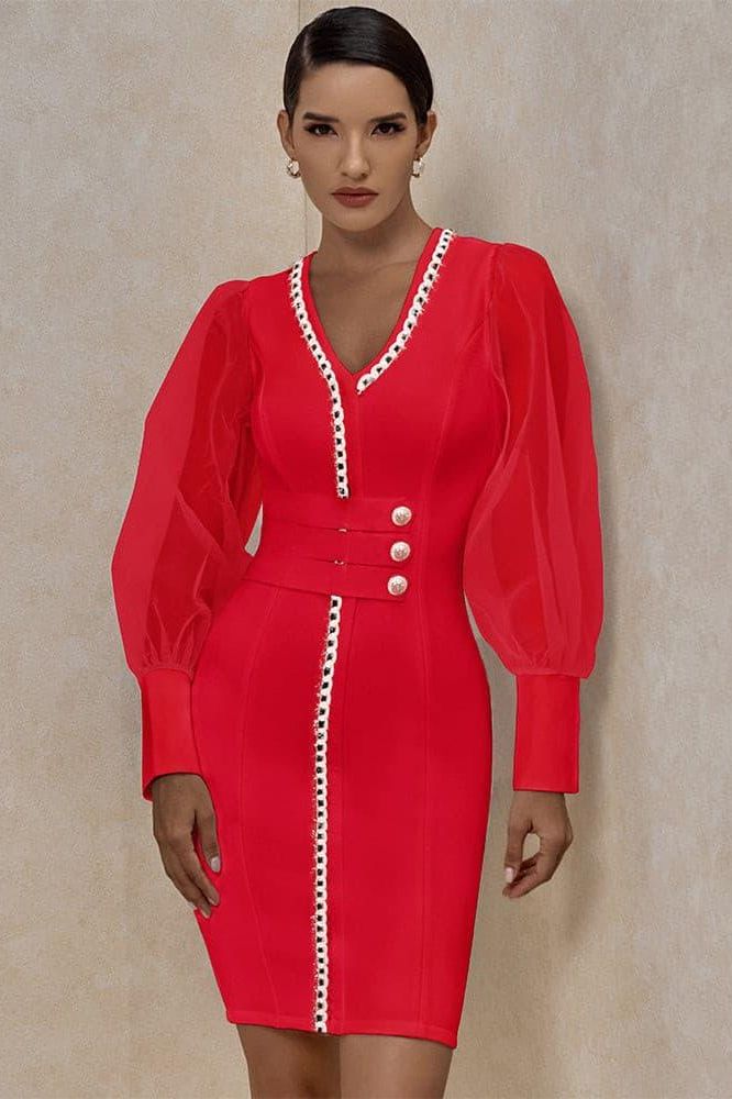 Mesh long-sleeved bandage dress