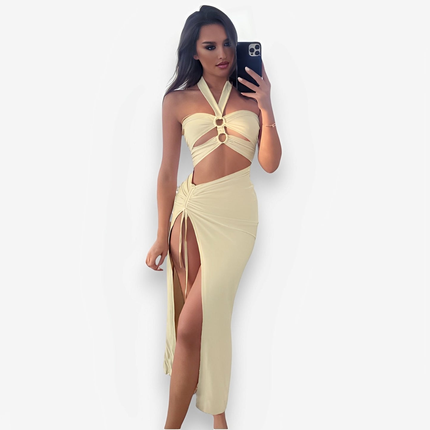 Halterneck lace-up dress