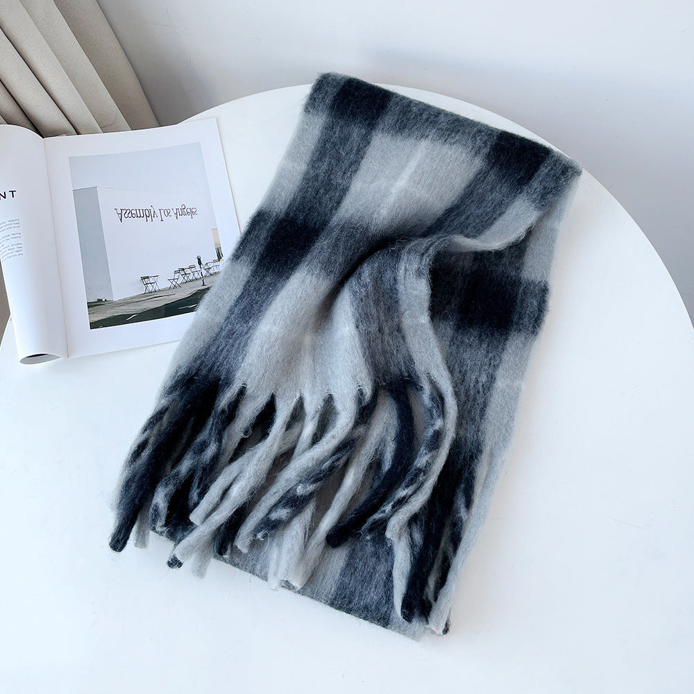 Plaid Mohair Blend Christmas Scarf