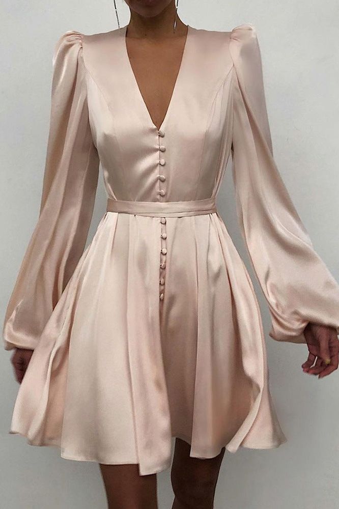 Satin V-neck Slim Dress
