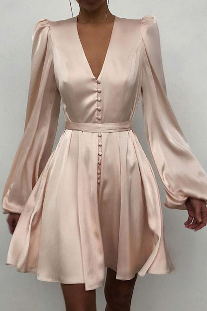 Satin V-neck Slim Dress