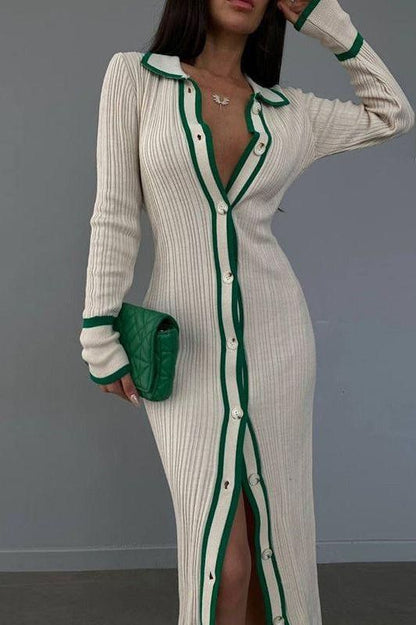 Slim Lapel Long Cardigan Dress
