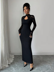 Sheer Lace High Neck Cutout Maxi Dress