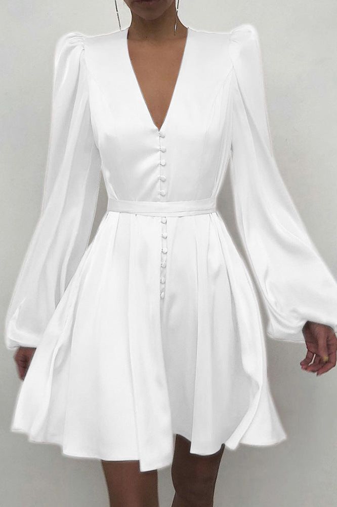 Satin V-neck Slim Dress