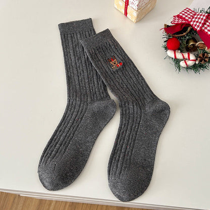 Cable Knit Textured Cotton Mid Calf Slouchy Christmas Socks