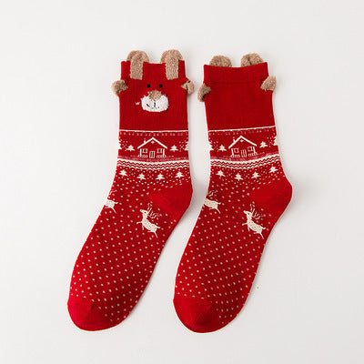 3D Reindeer Ear   Mid Calf Japanese Style Christmas Socks