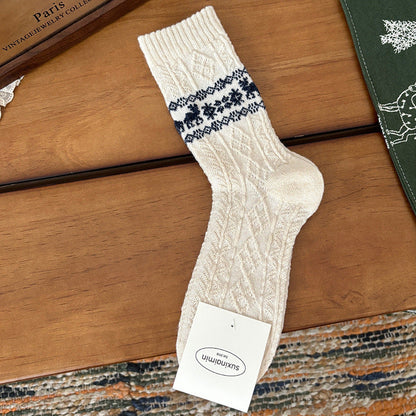 Wool Retro Elk Christmas Warm Slouchy Crew Christmas Socks