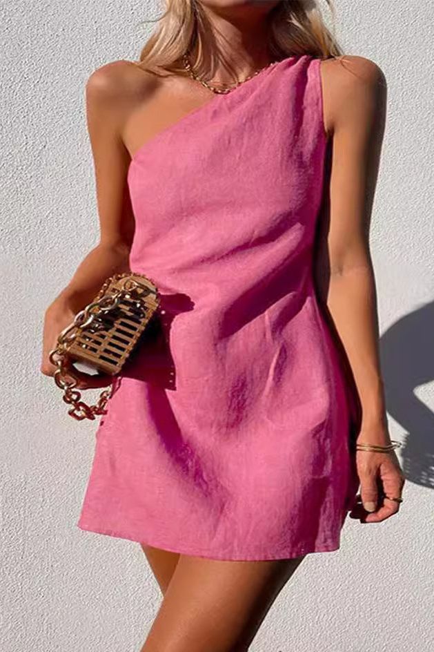 Oblique Shoulder Mini Dress