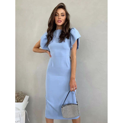 French blue puff sleeve dress