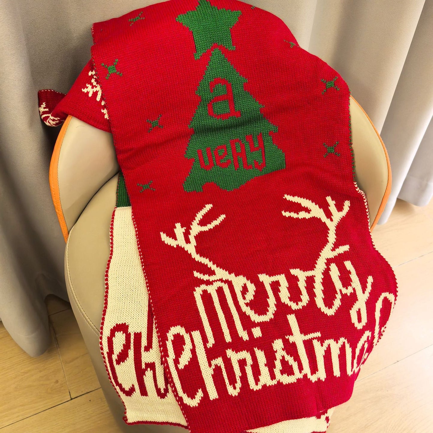 Fluffy Santa Cap Red Christmas Scarf