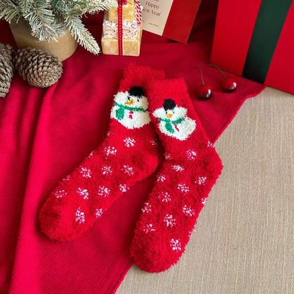 Cute Cartoon Fuzzy Coral Fleece Cozy Sleep Christmas Socks