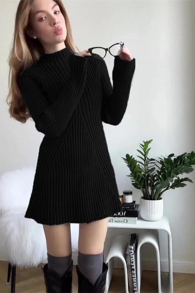 Turtleneck temperament short sweater dress