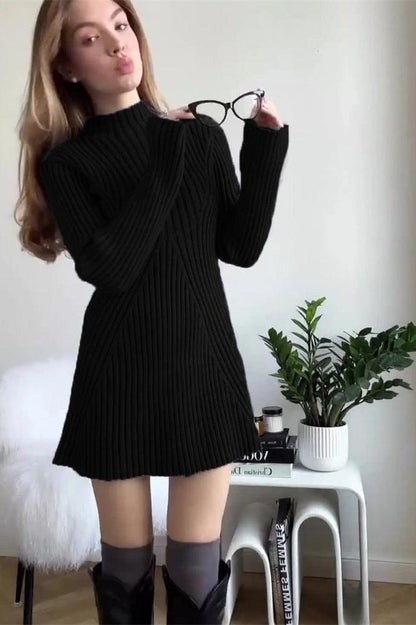 Turtleneck temperament short sweater dress