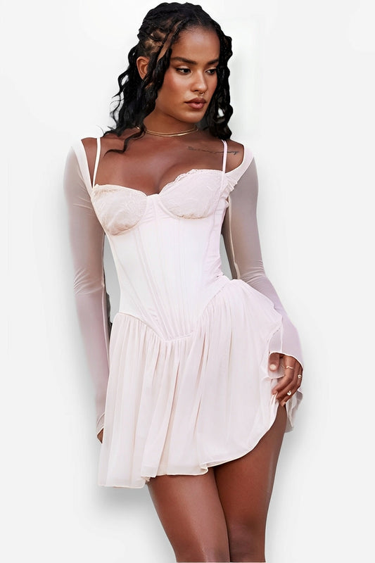 Mesh lace spliced fishbone French dress