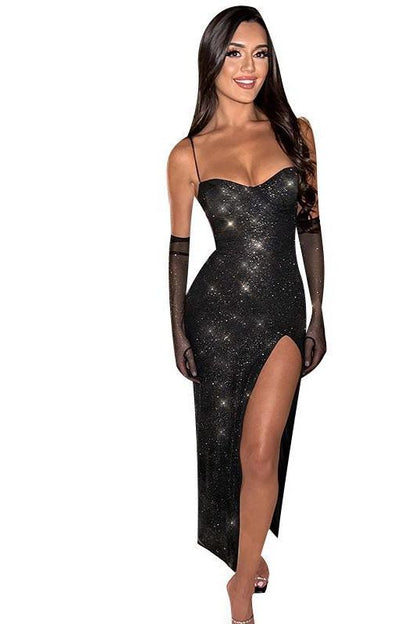 Slim sparkling slit suspender dress