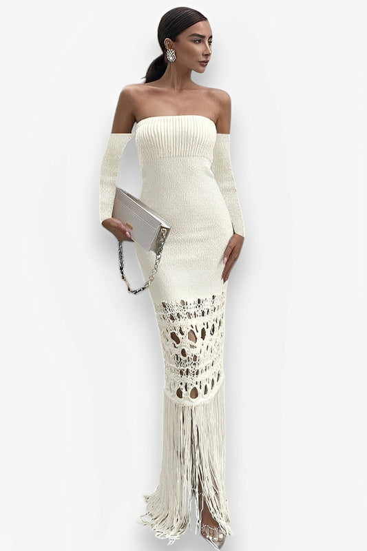 Tassel Off Shoulder Long Skirt Bodycon Dress