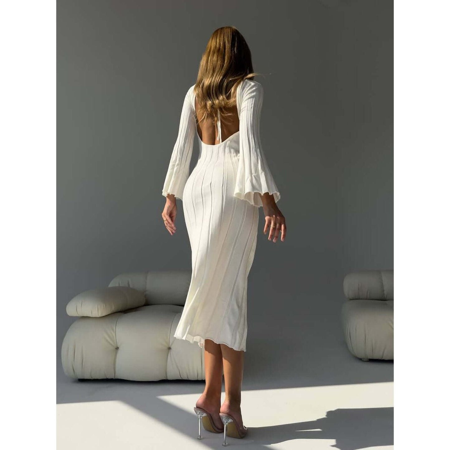 Backless Strappy Ribbed Dress
