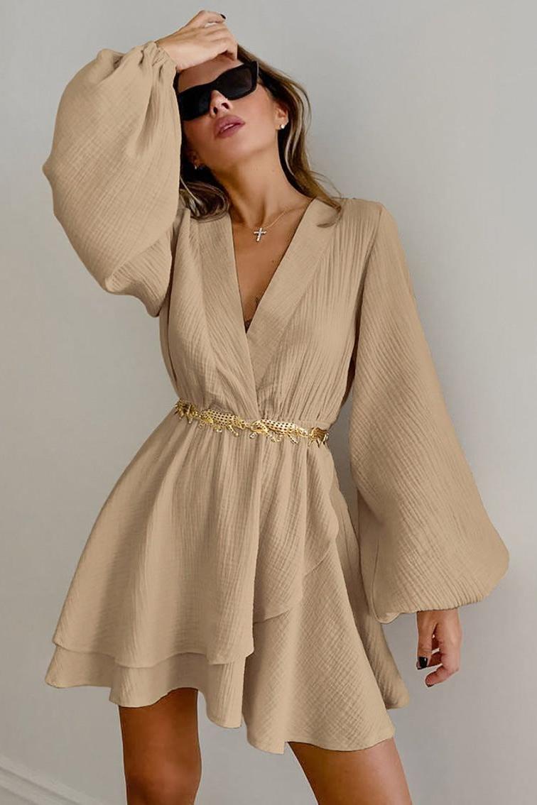 Pure Cotton Slim Lantern Sleeve Dress