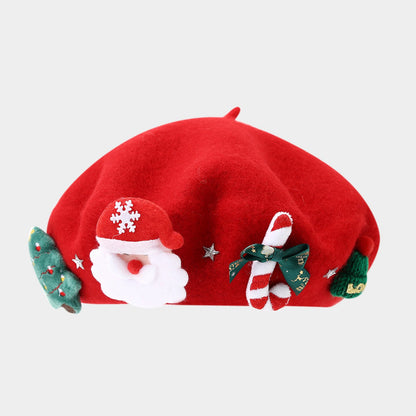 Wool Bow Beret Christmas Hat